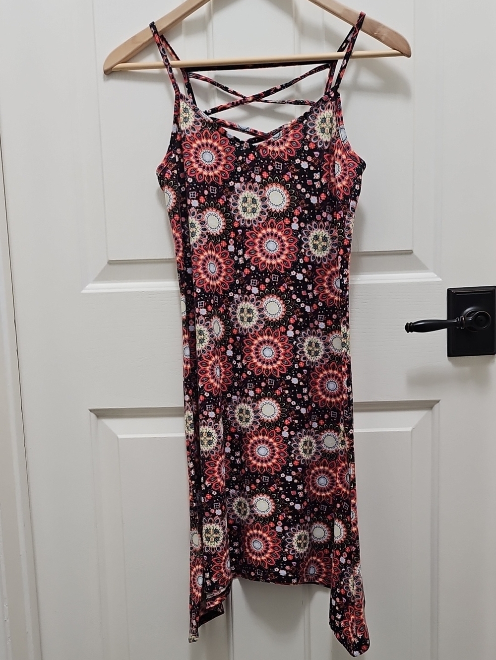 Xhilaration Pink & Black Mandala Print Strappy Spring Dress Size XS.